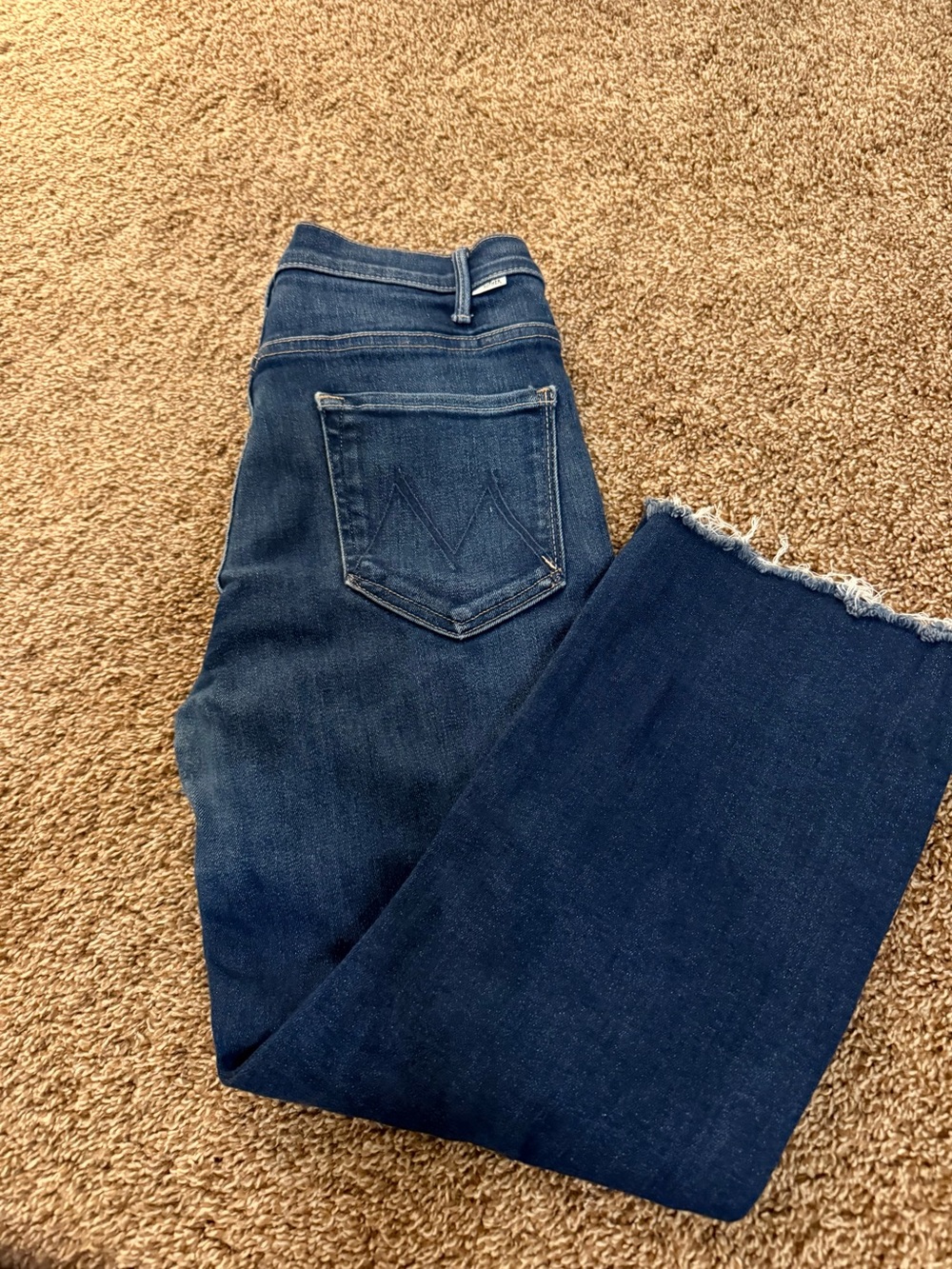MOTHER Dark Blue Skinny Jeans with Frayed Hem